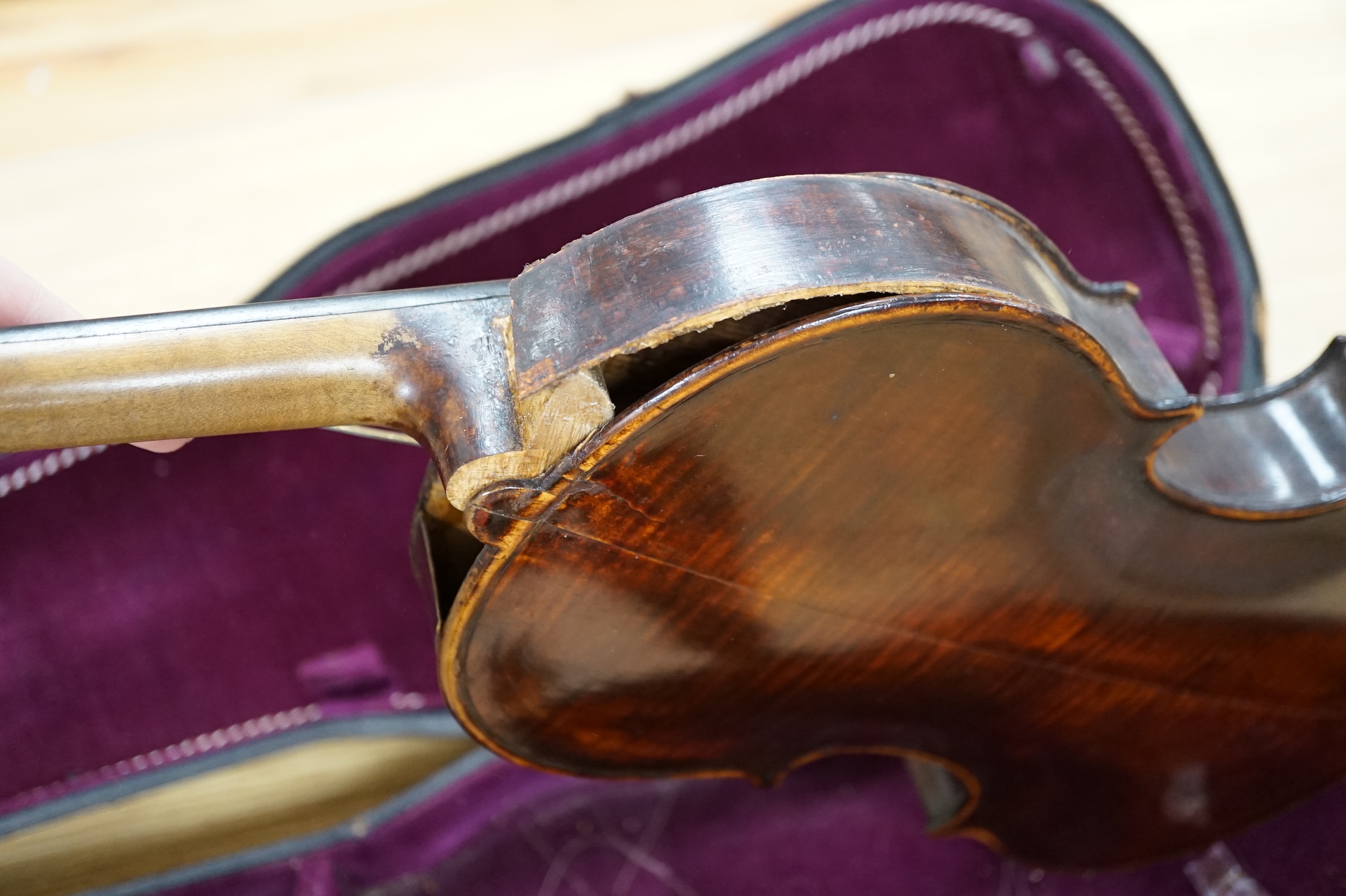 A George Craske (1797-1888) violin with a Hill & Son label, cased (a.f.)